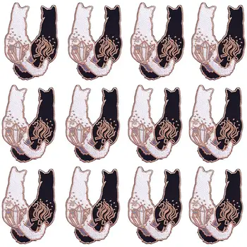 Pulaqi 10ШТ Черно-белая нашивка с котом, хиппи, оптовая продажа, железные нашивки для одежды, панк, оптовая продажа, прямая поставка, индивидуальная нашивка