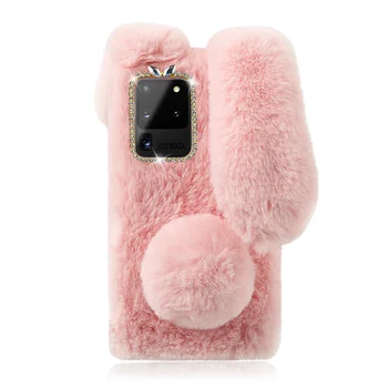 Очаровательная обложка, креативная плюшевая оболочка, зимний теплый чехол для телефона, плюшевый протектор для телефона, совместимый с Galaxy S20 Ultra (розовый)
