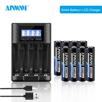 AAA 1480mWh Литий-ионная аккумуляторная батарея AAA AAA 1.5 V 1.5 Вольт оригинальные аккумуляторы тока большой емкости и зарядное устройство