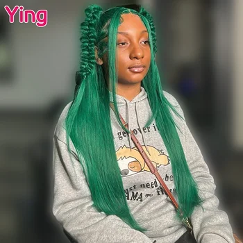Ying Hair Перуанские Волосы Зеленого Цвета С Прямой Косточкой 13x6 Парик На Кружеве Спереди, Предварительно Выщипанный С Детскими Волосами 13x4, Носить Без Клея 200%