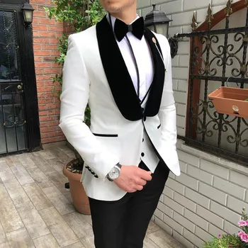 Черный мужской костюм с лацканами, сшитый на заказ для жениха, мужские костюмы из 3 предметов (куртка + брюки + жилет)