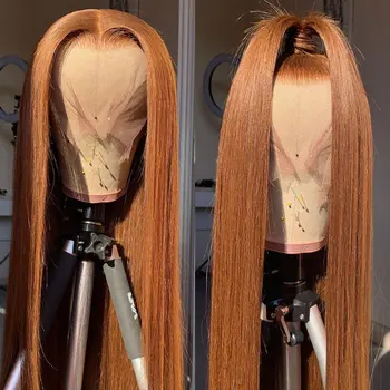 Каштаново-коричневые синтетические волосы на кружеве Парики Бесклеевые Прямые из высококачественного Термостойкого волокна, предварительно Выщипанные по линии роста волос для женщин