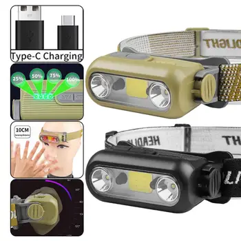 Светодиодный налобный фонарь с датчиком, фонарь для рыбалки, USB перезаряжаемый фонарик, водонепроницаемая фара, фонарь для кемпинга, фонарь для кемпинга