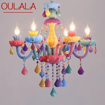 Подвесная лампа OULALA с цветным хрусталем, художественная лампа для комнаты девочек, Детская комната, гостиная, ресторан, спальня, художественная люстра
