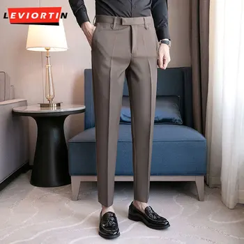 Мужские брюки British Yapi, ощущение высокого класса, красивый, официальный деловой костюм, однотонный приталенный крой, брюки с драпировкой на маленьких ножках