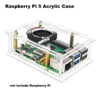 Новое поступление, акриловый корпус Raspberry Pi 5, прозрачный корпус с охлаждающим вентилятором, радиаторы радиатора