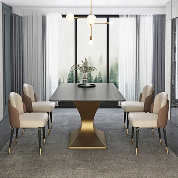 Большой прямоугольный обеденный стол на 6 персон В ресторане Nordic Серый обеденный стол, стулья, изготовленная на заказ кухонная мебель из шифера Muebles