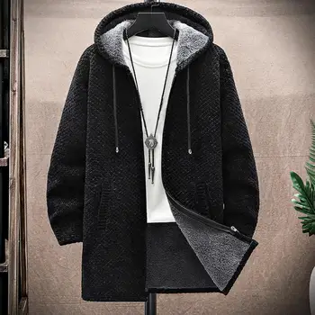 Модная мужская куртка средней длины на молнии, вязаная куртка, однотонное мужское пальто, уличная одежда