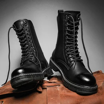 Мужские ботинки из натуральной кожи, Военные Тактические ботинки для Мужчин, Ботильоны, Черные Уличные Армейские ботинки, Резиновая Мужская Повседневная обувь