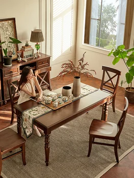 Классический обеденный стол в стиле ретро из массива американского ореха длиной 1,6 м, обеденный стол длиной 1,4 м, комбинация обеденного стола и стула