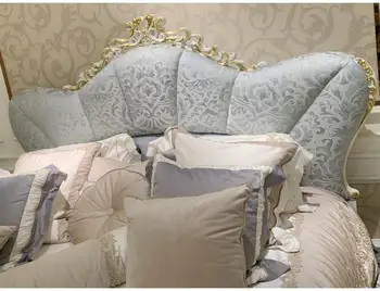Свежая резьба из массива дерева, Элегантная итальянская, бело-синяя, ретро, европейская мебель, Двуспальная кровать 1,8 метра