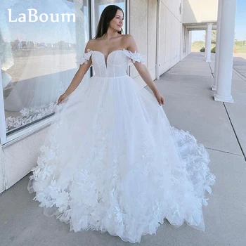 LaBoum Свадебные Платья для Невесты 2023 С Открытыми плечами, Свадебное платье трапециевидной формы с 3D цветами, Vestidos De Novia