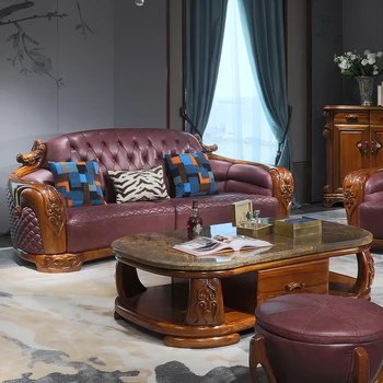 Импортированный диван из черного дерева с резьбой по дереву Вилла в европейском стиле роскошная комбинация небольших диванов