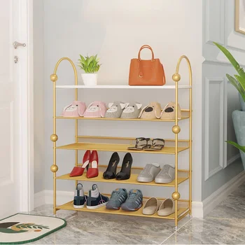 Легкий роскошный обувной шкаф Многослойная подставка для обуви в гостиной Металлический стеллаж с дышащей сеткой Универсальная мебель для дома
