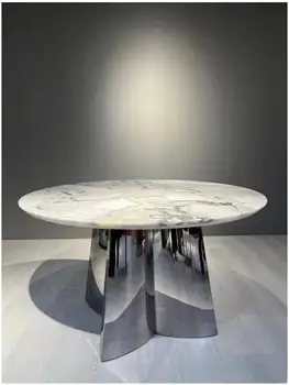 Обеденный стол из натурального мрамора, современный и минималистичный домашний круглый стол, обеденный стол в гостиной