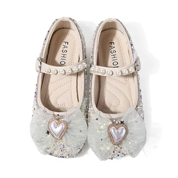 Праздничная обувь для девочек, Детская Кожаная обувь с Блестками, Модная Обувь с Бантом и Жемчугом Для малышей, Детская обувь Принцессы Мэри Джейн