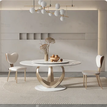 Роскошные Кухонные Столы Nordic Light С Поворотным Столом Мебель На Каркасе Из Нержавеющей Стали Мебель Для Обеденного Стола Из Круглого Сланца