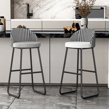 Высокий стул в скандинавском стиле, кухонный кожаный барный стул для отдыха, 65 см со спинкой, роскошная дизайнерская мебель для домашнего бара, стул на золотых ножках