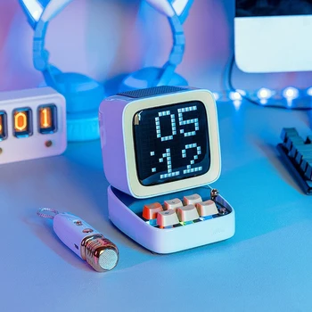 Divoom Ditoo-Беспроводная колонка Bluetooth Pixel небесно-голубого цвета в стиле ретро, механическая компьютерная модель, интеллектуальная колонка с караоке-микрофоном