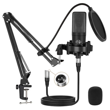 Конденсаторный микрофон XLR Кардиоидный микрофон для потоковой записи с подставкой для стрелы для игровых подкастов, поющих ASMR