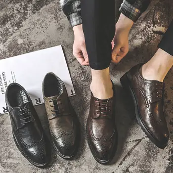 Мужские модельные туфли Кожаные Оксфорды Класса Люкс Ручной работы На шнуровке с перфорацией типа 