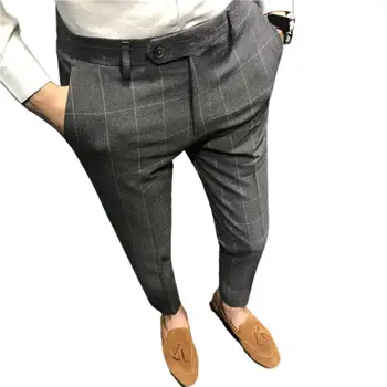 Стильные мужские брюки, облегающие костюмные брюки от морщин, деловые мужские брюки