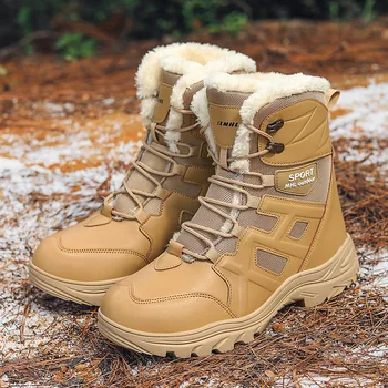 Зима новое поступление военная тактическая обувь мужчины удобные теплые плюшевые снежные сапоги мужская износостойкая шнуровке мужские походные ботинки