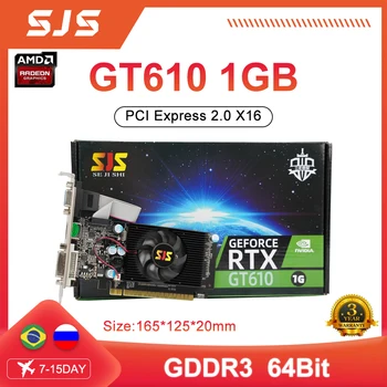 Видеокарта SJS GeForce GT 610 1GB 64Bit GDDR3 Видеокарты GPU Карта Для NVIDIA Original GT610 1GD3 Dvi VGA PCI-E