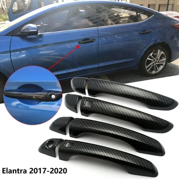 для Hyundai Elantra 2017-2020 Наклейка для отделки дверной ручки автомобиля из углеродного волокна (2 кнопки)