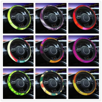 38 см Крышка рулевого колеса автомобиля с Абстрактным Фиолетовым Рисунком Универсальное Симпатичное Украшение автомобиля Красочный Автомобильный Аксессуар