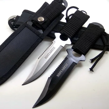 Охотничьи ножи из нержавеющей стали черного / серебристого цвета, качественный нож с фиксированным лезвием, карманный нож для выживания, инструменты для кемпинга + нейлоновые ножны