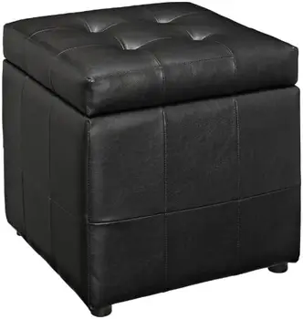 Квадратный пуфик для хранения из искусственной кожи с хохолком Куб черного цвета, табурет для какашек, складной табурет для хранения, пуфик для покачивания, деревянный стул