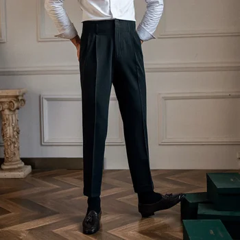 Британские Мужские Летние Прямые брюки с Парижской талией, Итальянские шорты с высокой талией, Облегающий однотонный костюм Mannen Kleding Business Korte Homme