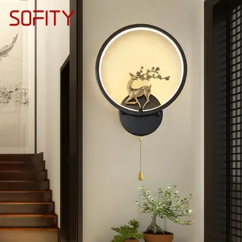 Современный Латунный настенный светильник SOFITY LED 3 цвета Винтажный Черный Креативный бра с оленем для дома Гостиной Спальни