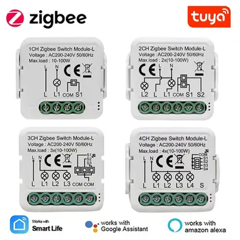 Модуль переключателя Tuya Smart ZigBee 3.0 10A Smart Home DIY Breaker 1 2 3 4 Банды Поддерживает Двустороннее Управление Работает с Alexa Google Home