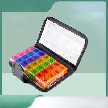 Красочная кожаная сумка-аптечка для ноутбука с 28 сетками, 7-цветная коробка для лекарств из радужной кожи