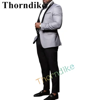Модный Свадебный Серый мужской костюм Thorndike с черными лацканами на заказ, Однобортный Смокинг для жениха, Платье для жениха из двух частей