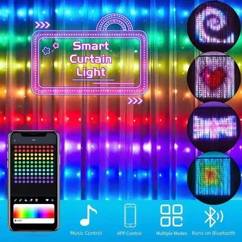 Smart Bluetooth APP Control LED RGB Занавес Струнные Огни Рождественская Сказочная Гирлянда DIY Picture Display Party Wedding Decor