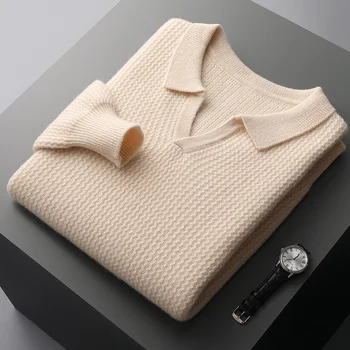 Толстый воротник рубашки осенью и зимой, однотонный свитер из 100% чистой шерсти, кашемировый свитер свободной вязки