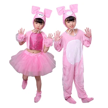 Комплект костюмов розовой свиньи для маленьких девочек и мальчиков, шляпа, перчатки, обувь, платье, костюм для косплея на Хэллоуин, костюм для представления на Хэллоуин