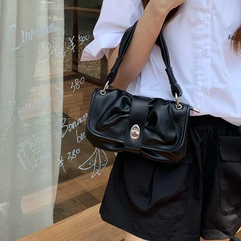 Корейские нишевые Женские сумки через плечо из искусственной кожи, винтажные повседневные сумки-тоут для покупок, однотонные Женские сумки и кошельки
