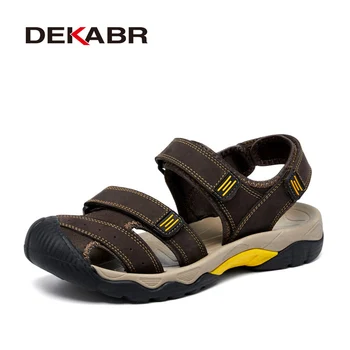 Летние мужские сандалии бренда DEKABR, уличные пляжные сандалии из натуральной кожи, Мужская мягкая дышащая повседневная мужская обувь большого размера 38-48